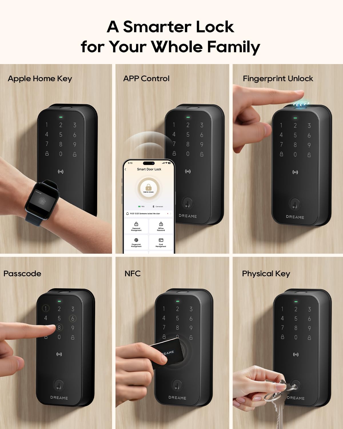 DREAME Smart Door Lock Turbo lite, Smart Locks for Front Door homekit, Apple Home Key Support, 12-Months Battery Life, AI Fingerprint, Smart Deadbolt Lock with App Control, IP54 Waterproof, Auto Lock