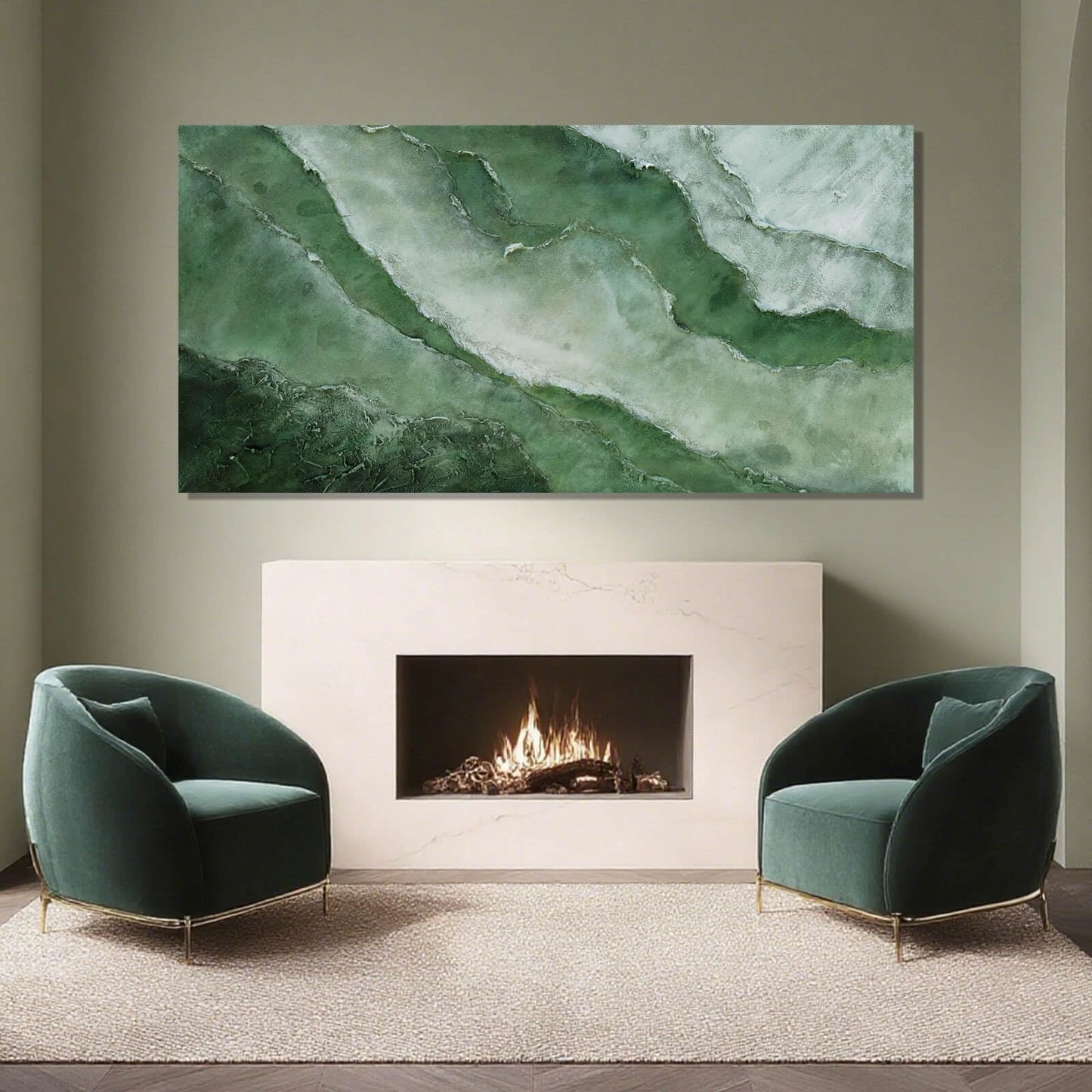 Green Large Wall Art, Abstract Minimalist Decor Paintings for Wall, motivational posters, Framed for Bedroom and Living Room, 24" x 48"
