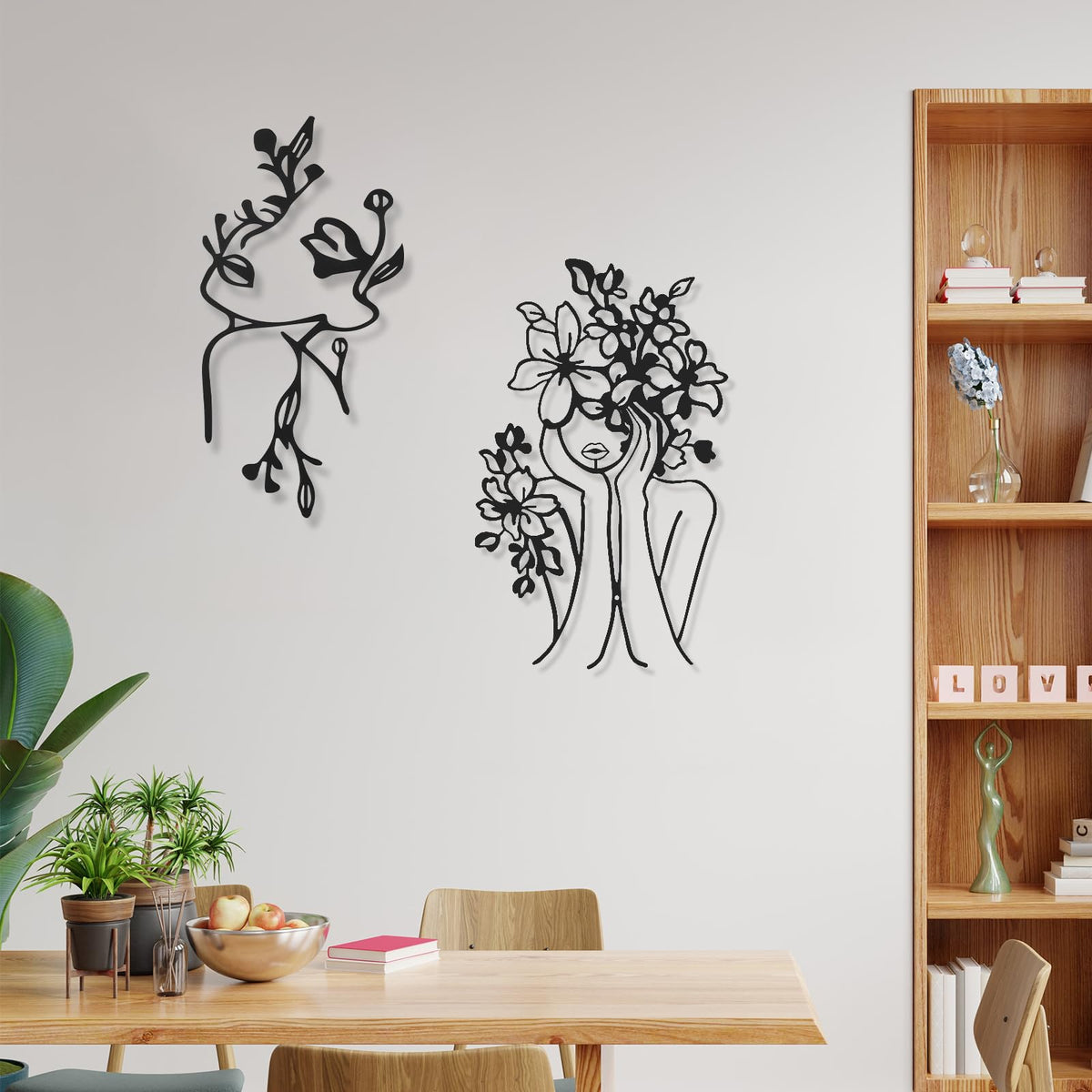 Therwen 4 Metal Wall Art Decor Minimalist Abstract Woman Single Line Drawing Wall Art Female Home Decor Hanging Art Print for Bedroom Bathroom Living Room, Black 17 x 10 in(Stylish Style)
