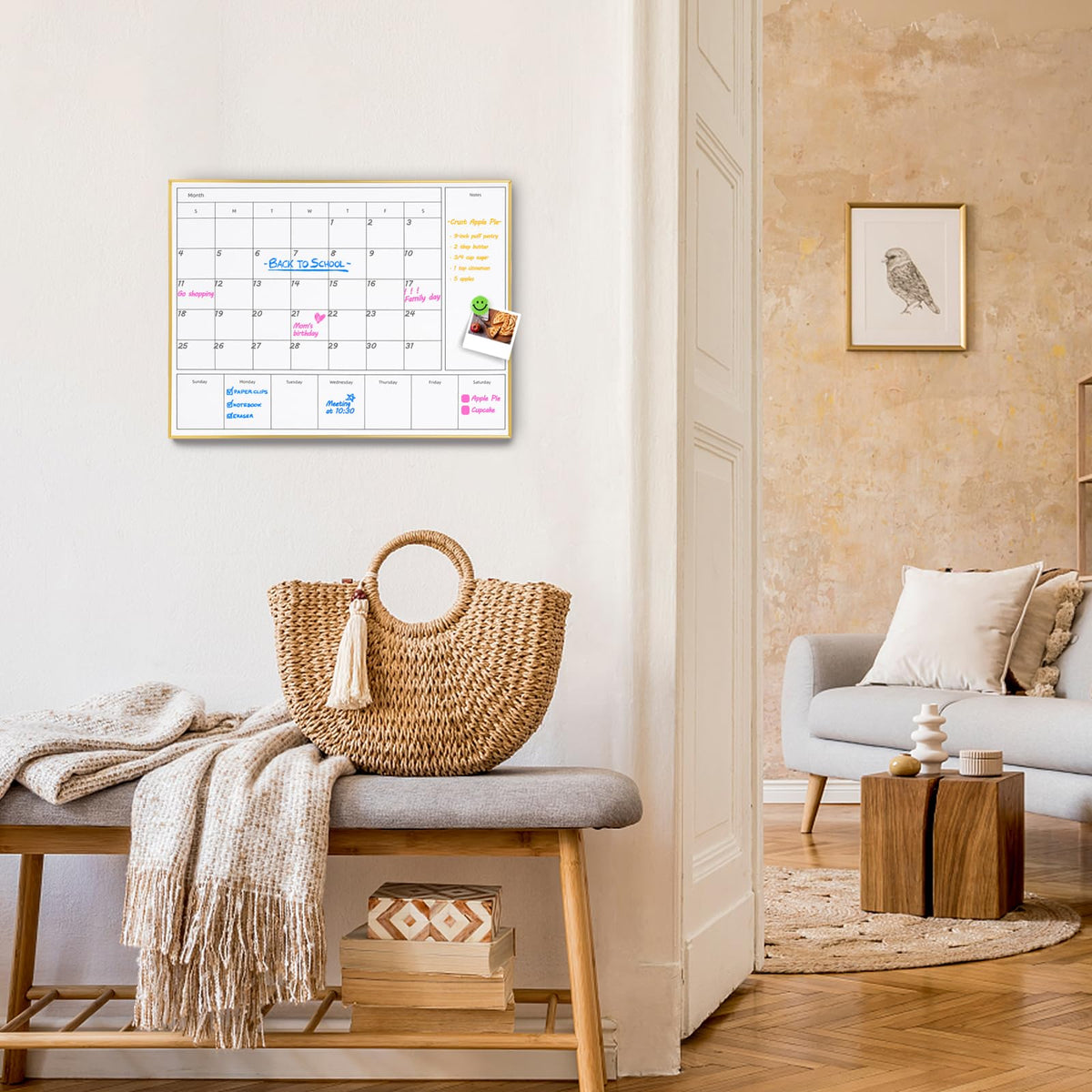 Aitakatta 3-in-1 Dry Erase Calendar for Wall with Golden Aluminum Frame, 17x 13 inches Magnetic Monthly & Weekly Calendar Whiteboard, Dry Erase Board for Wall for Decor/Memo(YL+ZL-Gold,4333)