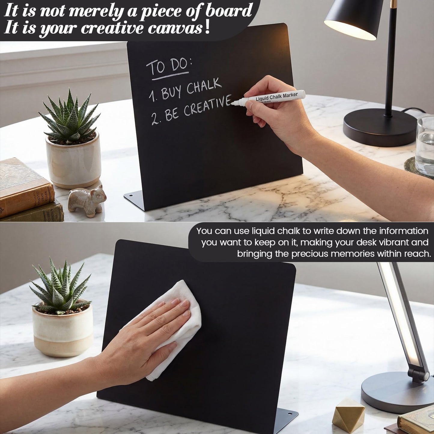 LEIFIDE 2 Pcs Black Magnet Boards Magnetic Bulletin Board Announcement Wave-Shaped Magnetic Display Board Stand Metal Desktop Memo for Menus Dining Table Home School Kitchen Office(8.5 x 11 Inch)