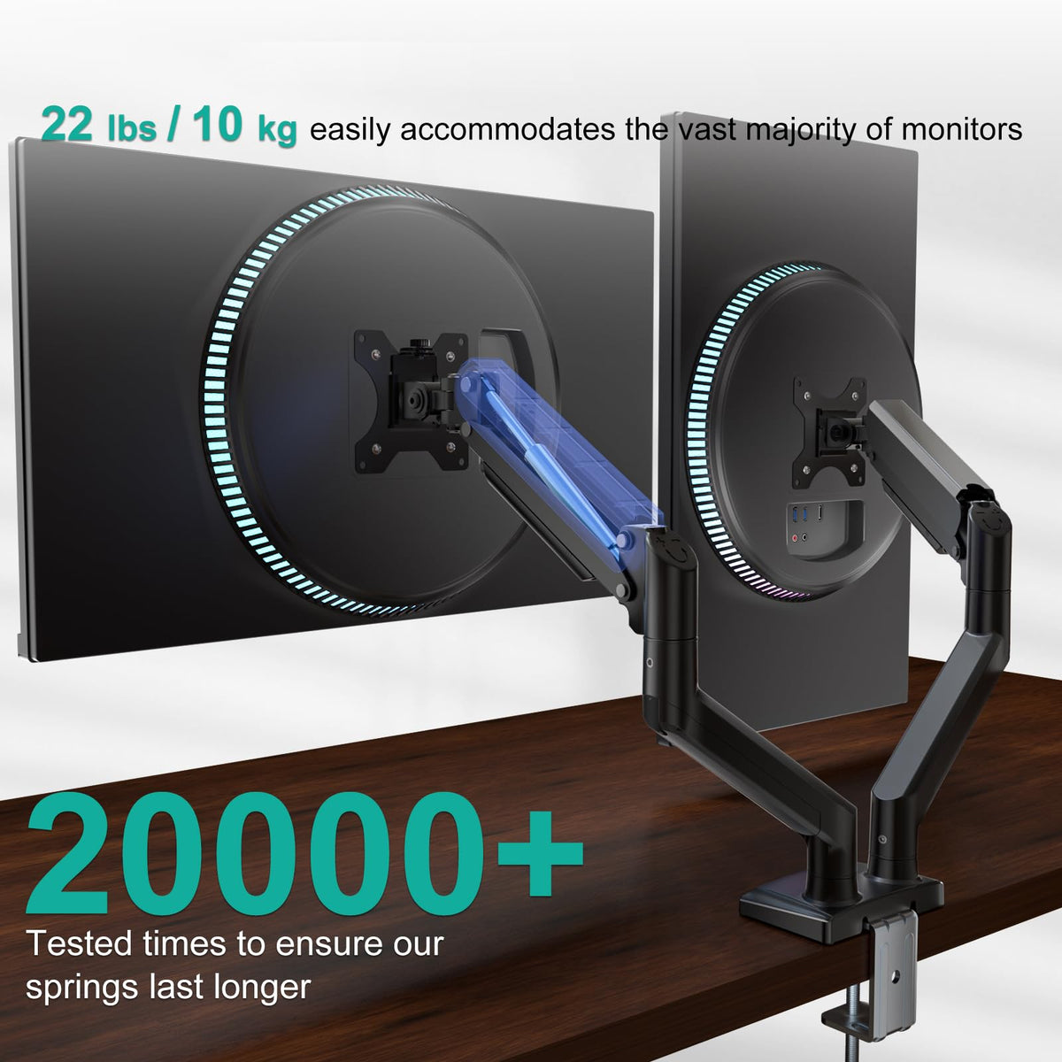 WALI Dual Monitor Stand for 13-32 inch Computer Screens, Dual Monitor Arms for 2 Monitors Holds up to 22 lbs, Height Adjustable Dual Monitors Mount, VESA 75x75/100x100mm (GSMP002N), Black