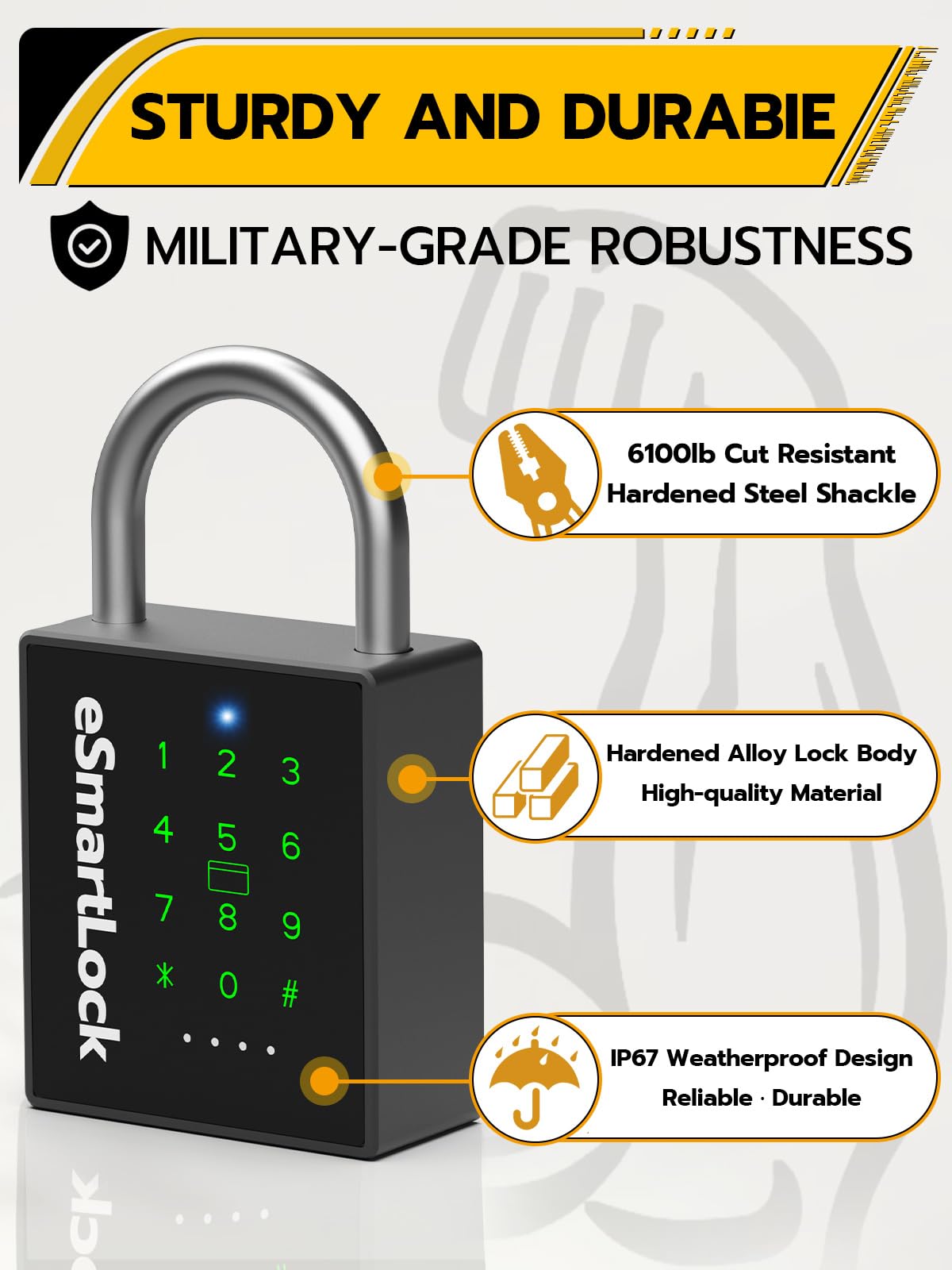 Pothunder Heavy Duty Smart Padlock, Gate Lock Padlock with Key Code and RFID, Outdoor Weatherproof Biometric Digital Lock for Gate, Sheds, Fence, Garage, Locker, Storage Unit