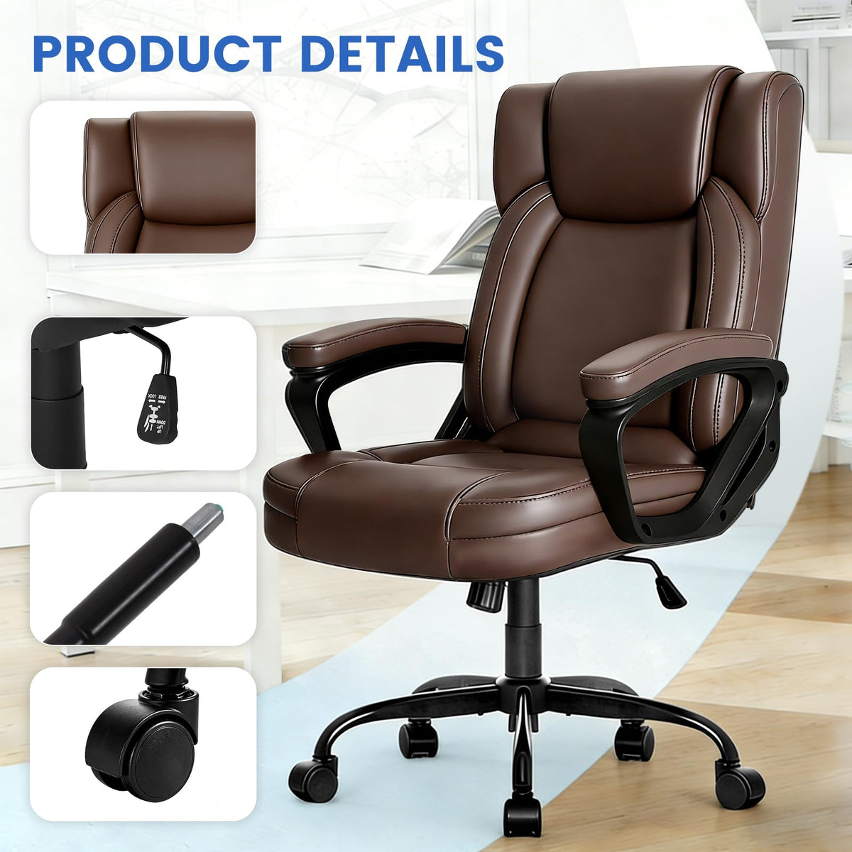 WAYTRIM Ergonomic Office Chair Home Office Desk Chair Comfy High Back Swivel Computer Chair Leather Managerial Executive Rolling Chair with Lumbar Support, Adjustable Height (Brown)