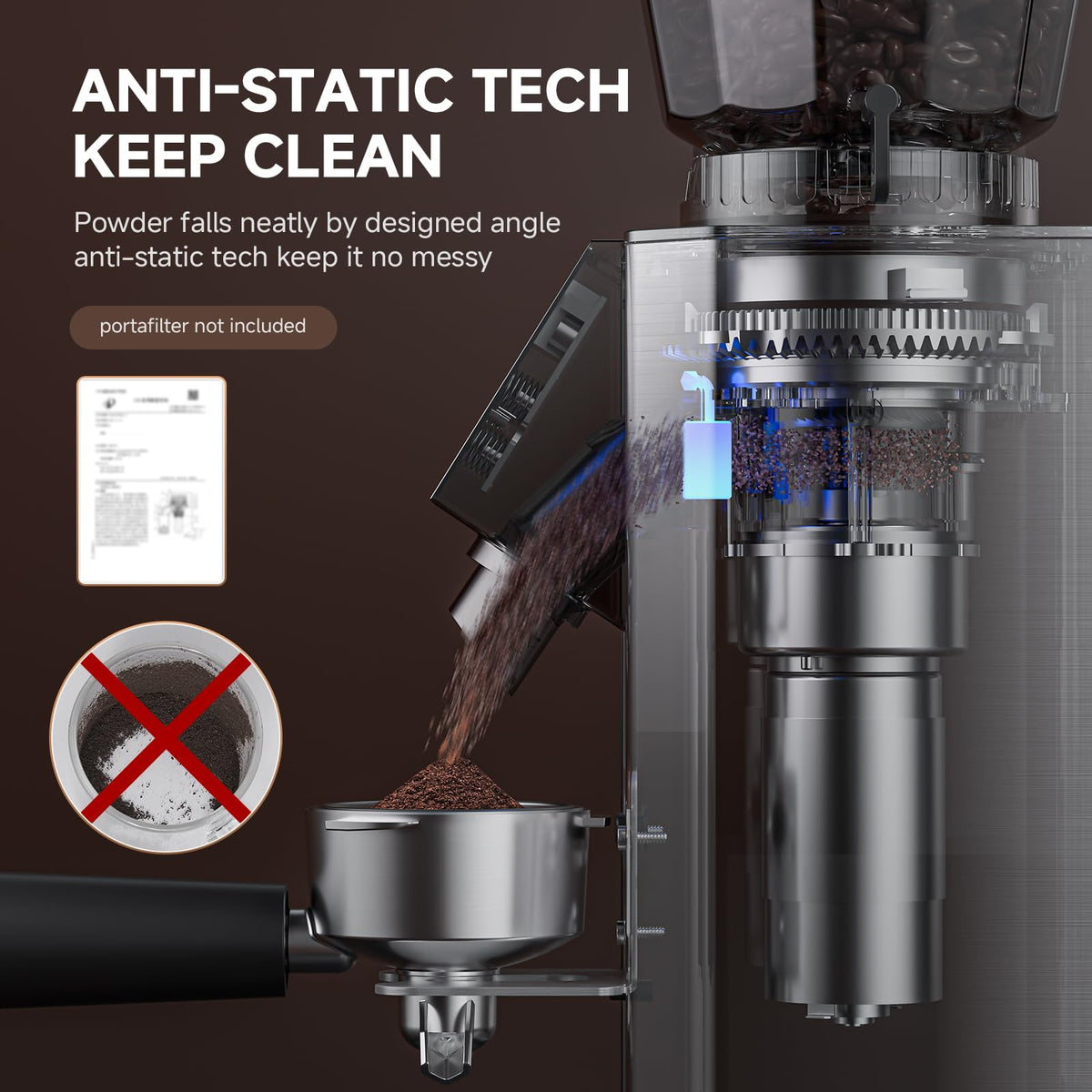 Burr Coffee Grinder with 45 Grind Settings, 40mm Conical Burr, Anti-Static Technology, Touchscreen Control, 300g Bean Hopper, Stainless Steel Body, for Espresso to French Press, Easy to Clean