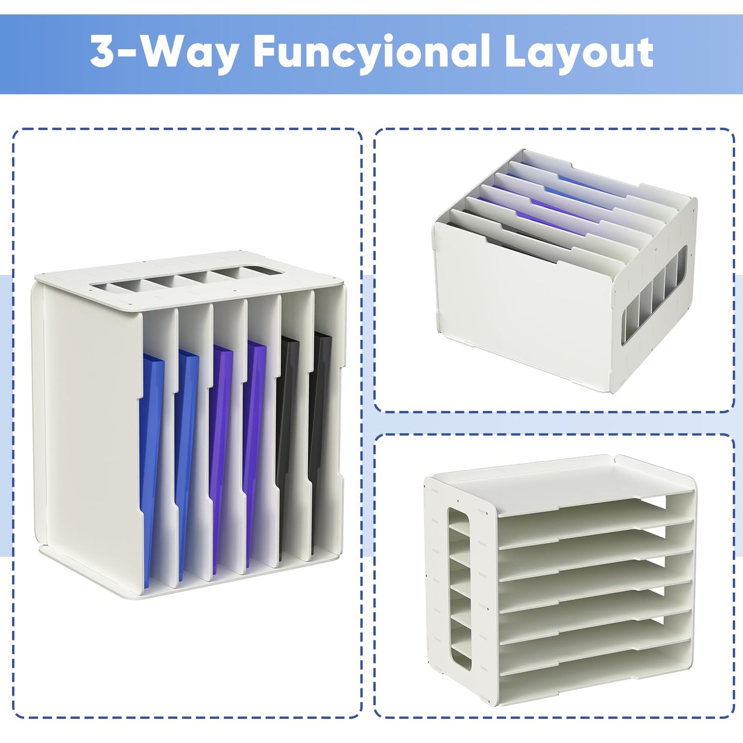 bimiti A3 Construction Paper Storage Organizer, PVC 11X17 Scrapbook Paper Organizer for Desk Space-Saving Paper Shelf Rack File Document Holder Mail Sorter Letter Tray for Classroom Home Office