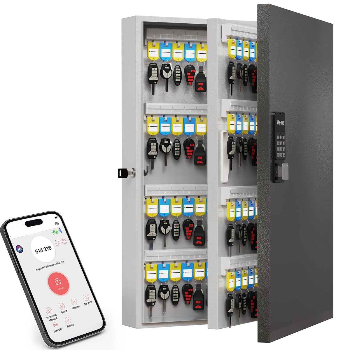 DiDiHere 192-Key Smart Key Lock Box Wall Mount – Commercial Key Cabinet with App, Keypad, Bluetooth & WiFi Unlock (Sold Separately), Access Log Tracking, Key Management System for School, Office