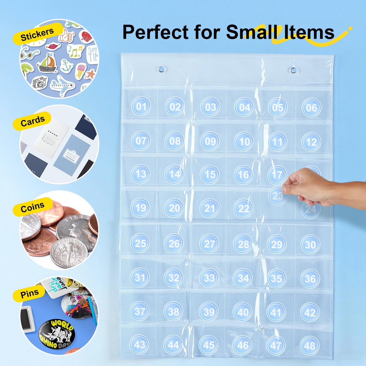 4 Pack Hanging Sticker Display Organizer Button Display Storage, Wall Door Pin Display Holder, Trading Pin Banner for Badges, Patches, Collection, Anime Convention Accessories, Holds to 192 Pins