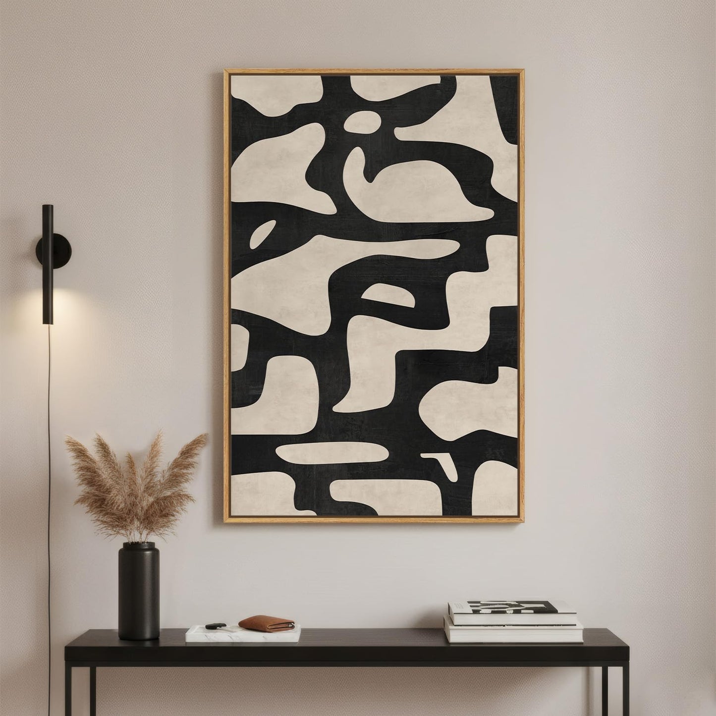 Framed Neutral Abstract Wall Art, Large Modern Canvas Prints Paintings Artwork for Walls, Minimalist Black and Beige Pictures for Living Room, Bedroom, Hallway, Home Office Wall Decor 24x36 In