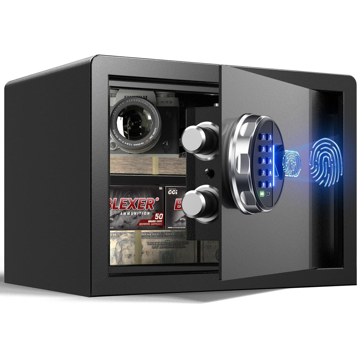 Grimtron 𝟐𝟎 𝐋𝐁 Smart Biometric Safe with Fingerprint Lock, Silent Mode, Backlit Keypad and LED Light, Small Caja Fuerte 𝐆𝐢𝐟𝐭𝐬 𝐟𝐨𝐫 𝐌𝐨𝐭𝐡𝐞𝐫‘𝐬 𝐃𝐚𝐲(9.84"H x 9.84"D x 13.78"W)