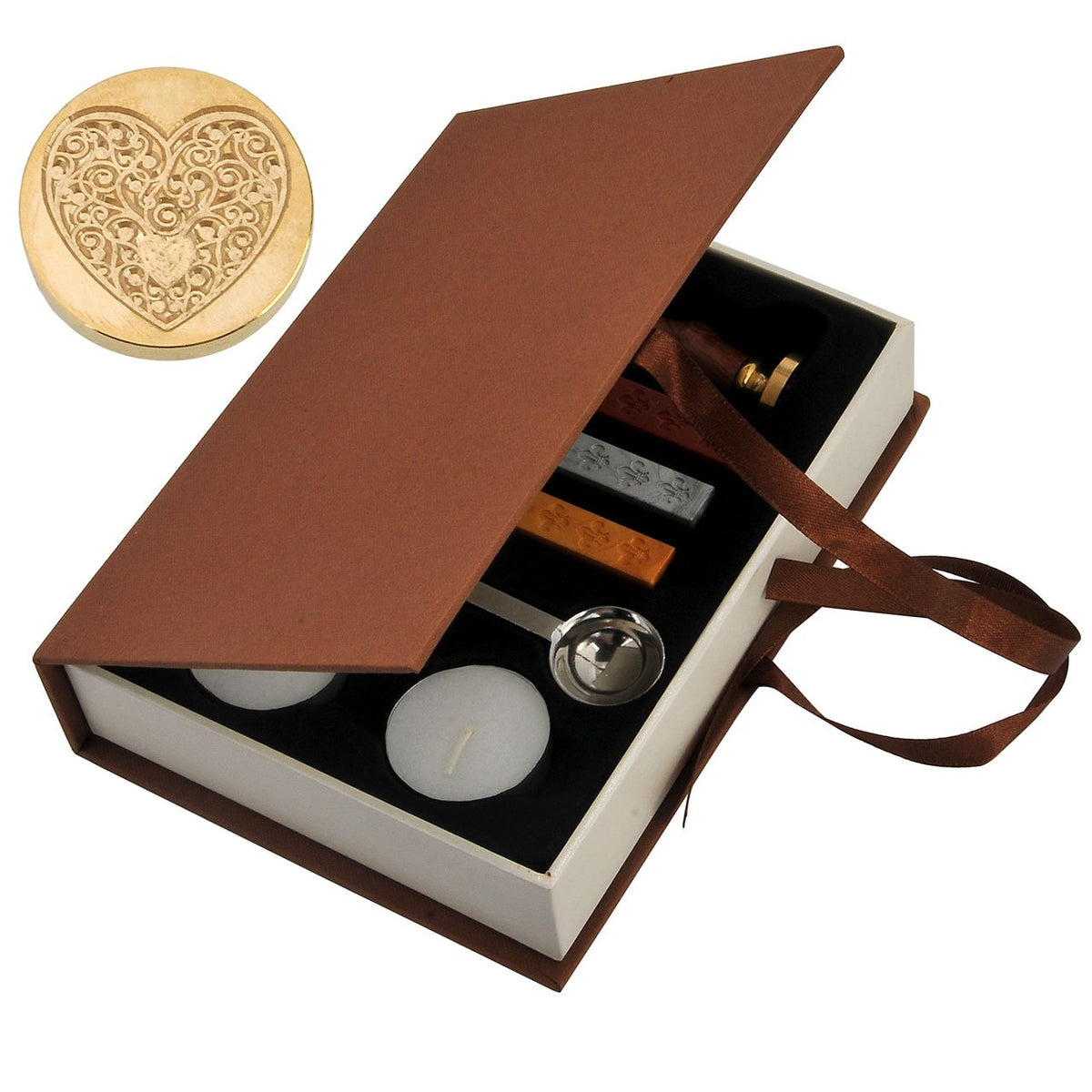 Yoption Wax Seal Stamp Kit, The Heart Sealing Stamp with Gold Red Silver Sealing Wax Sticks Gift Box Set for Invitations, Cards, Letters, Gift Idea