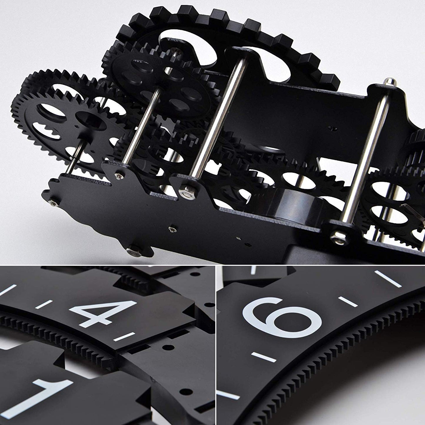 SHISEDECO Hour and Days Display Design Premium Plastic 3D Moving Large Gear Wheel Wall Clock, Perfect for Living Room, Reading-Room, Restaurant, Office Decor (B-Black)