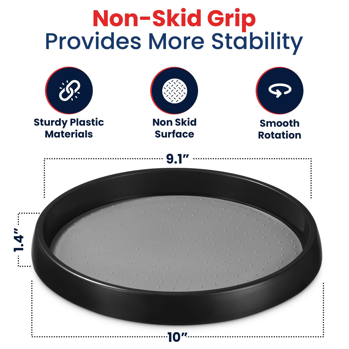 Oizeir 10 Inch Lazy Susan (Set of 4) - Non-Skid Turntable for Cabinet to Maximize Storage and Simplify Accessibility in Kitchen, Bathroom, and Pantry Spaces (Black)