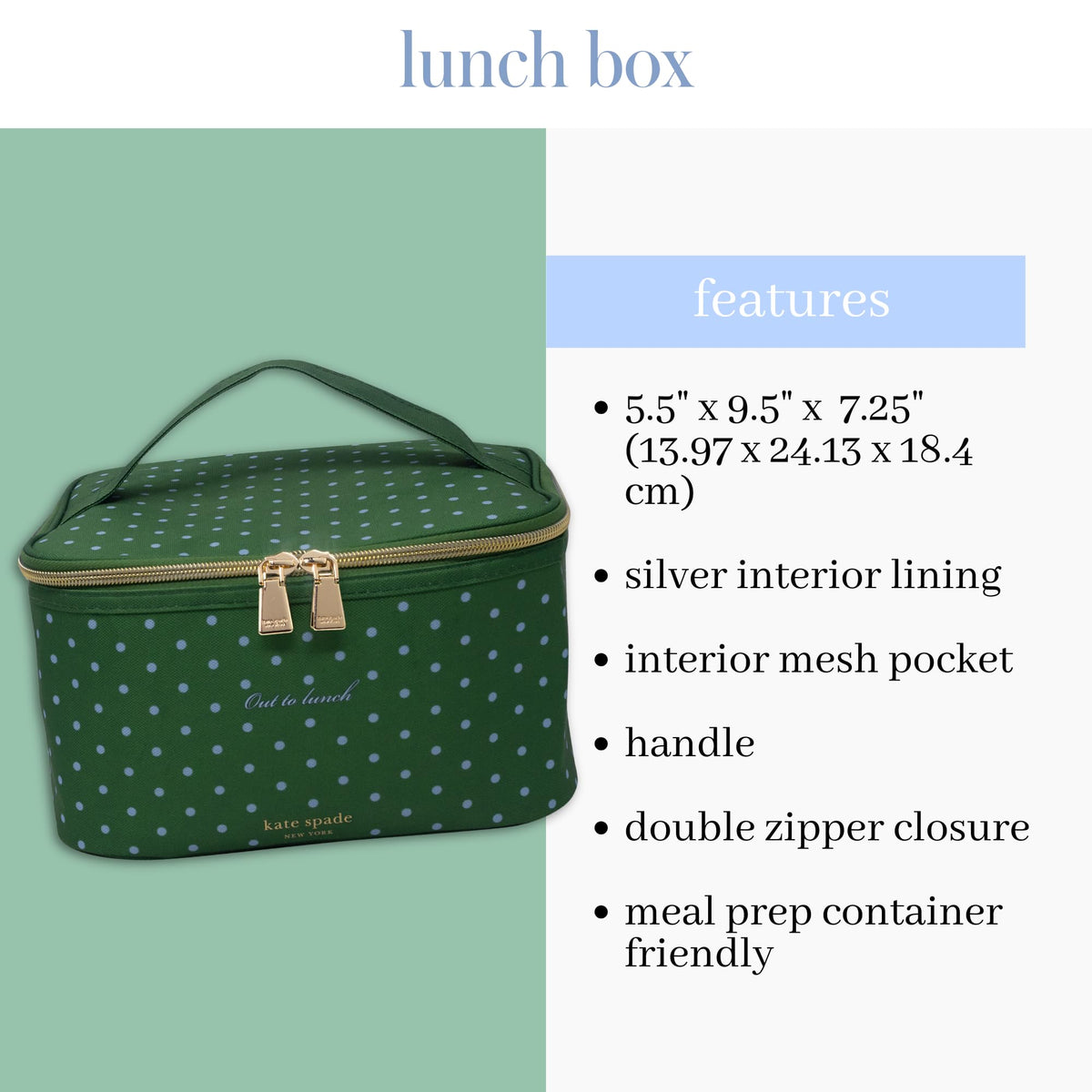 kate spade new york Insulated Lunch Tote, Small Lunch Cooler, Cute Lunch Bag for Women, Thermal Bag with Double Zipper Close and Carrying Handle (Lexington Dot)