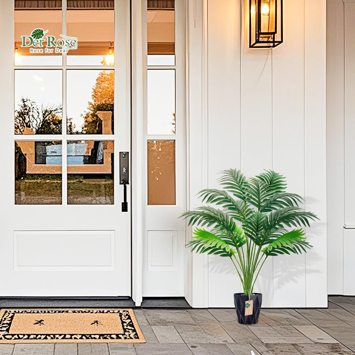Der Rose 28'' Artificial Plants Large Fake Palm Tree Tall Fake Plants Indoor for Living Room Porch Balcony Patio Decor Outdoor (Black Pot)