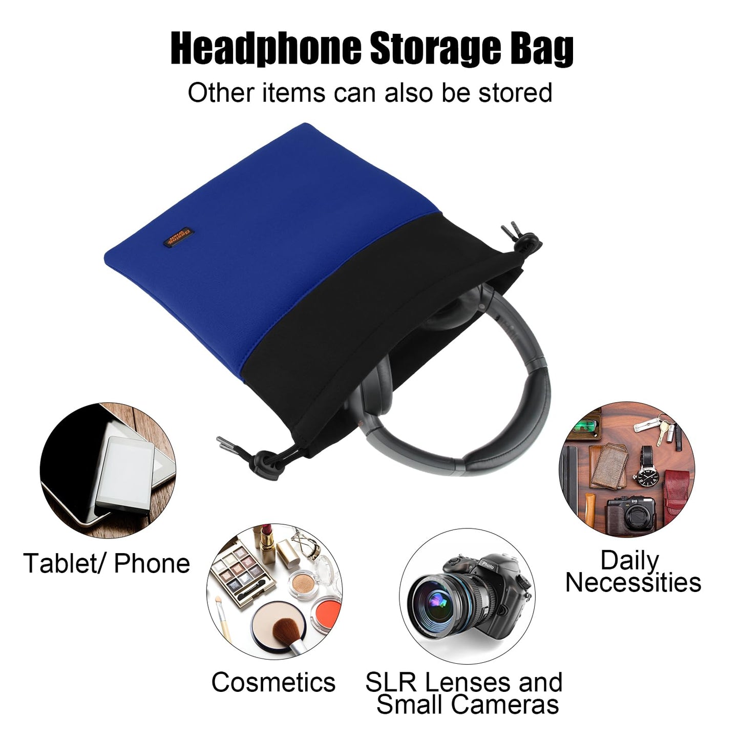Desing Wish Lightweight Headphone Storage Bag, Portable Headset Carrying Pouch Headphone Case Bag Soft Travel Pouch for Over-Ear Headphones/Gaming Headsets/Neckband Earbuds (Large Blue)