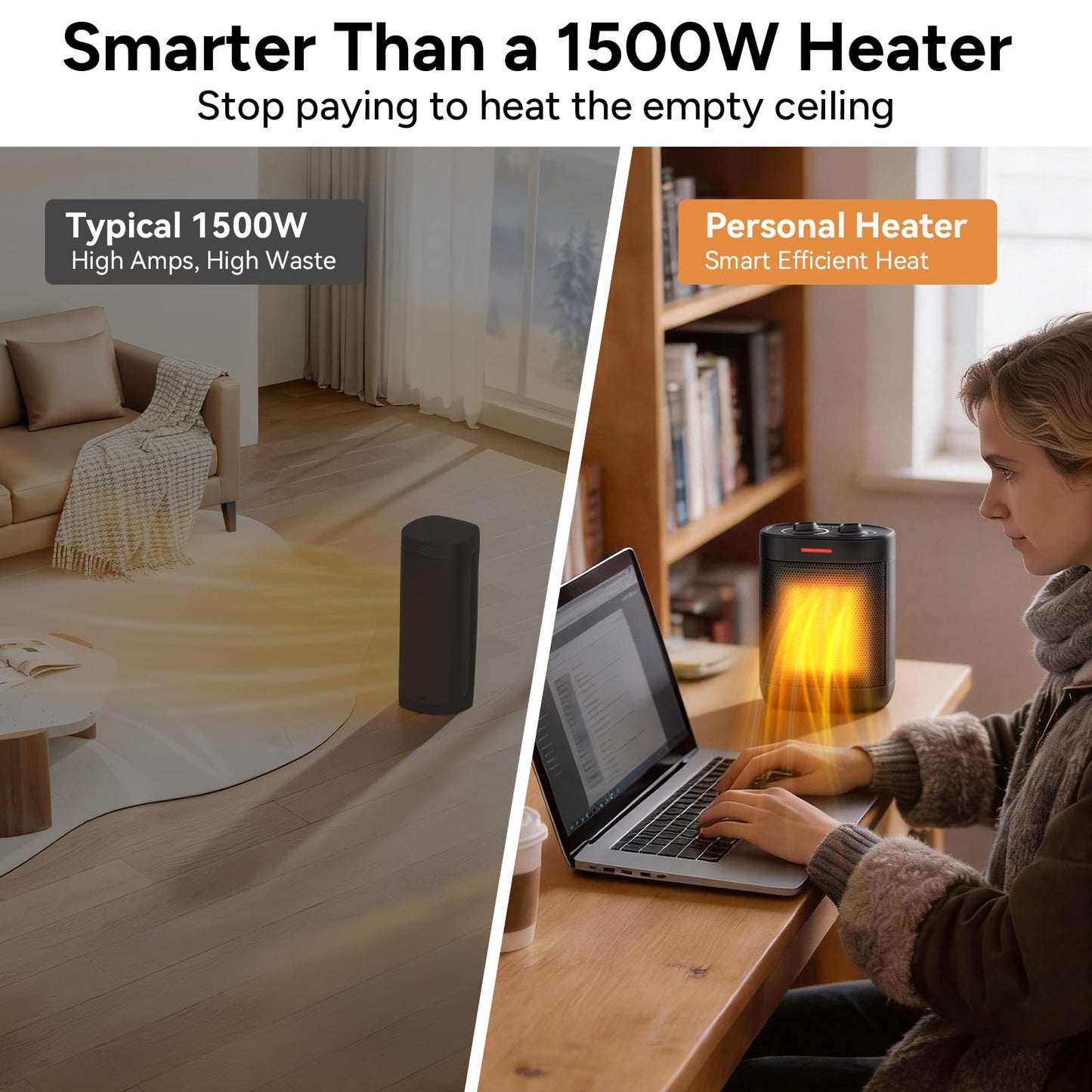 Pereysi Ceramic Personal Space Heater for Office Desk & RV, 1000W/700W Low Wattage Electric Heater Under Desk, Circuit Friendly & Quiet Mini Heater for Feet & Hands