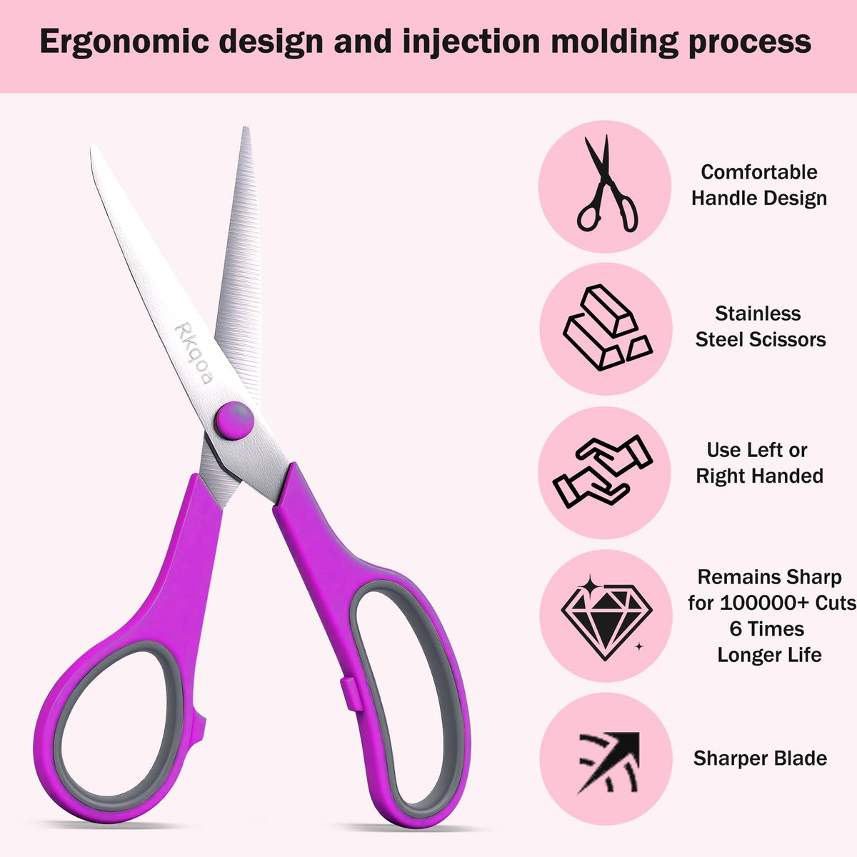 24 Black Scissors Bulk, Rkqoa 8" All Purpose Scissors Pack - Thick Sharp Shears for Office School Sewing Craft Supplies, Classroom Must have, Teacher/Class Scissor, Right/Left Handles
