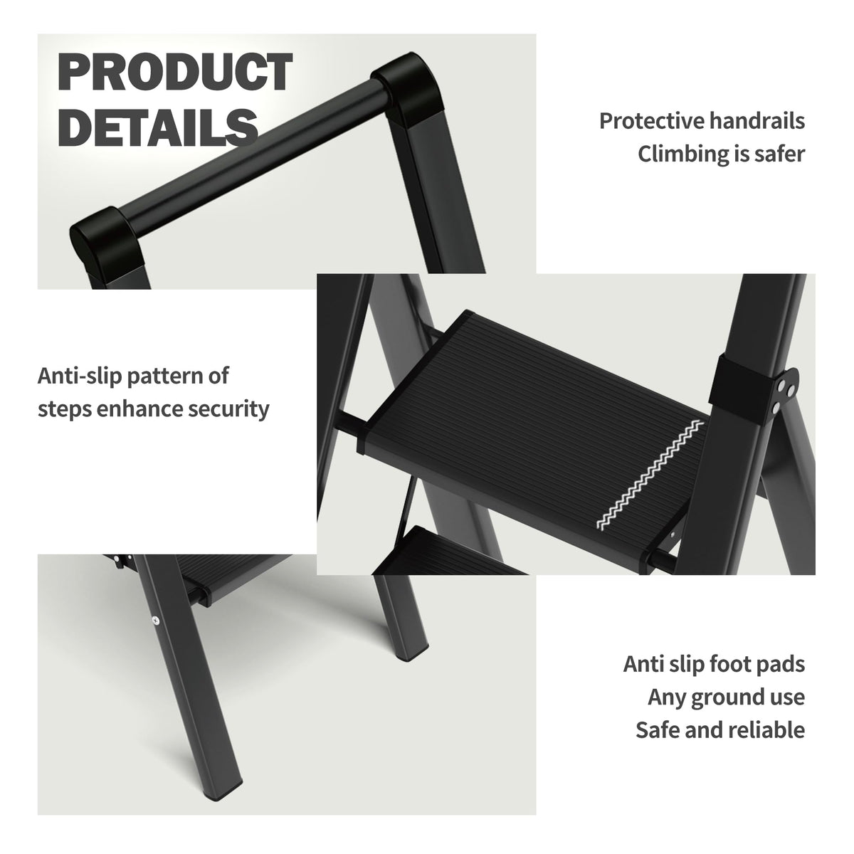 Taranta 4 Step Ladder,Liahtweight Aluminum Laddewith Handgrip, Portable Folding Stepladder with Anti-SlipPedalfor Home, Ofice, Kitchen 330lbs - Black