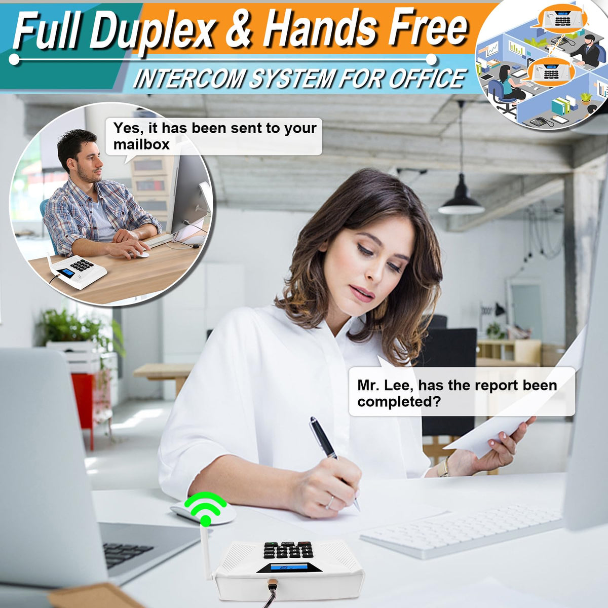 SANZUCO Intercoms Wireless for Home Hands Free, 2024 Upgraded Intercom 5300ft with Automatic Answer, 9 Channel Full Duplex Home Intercom System Fit for Hospital Business House(6 Packs White) ﻿