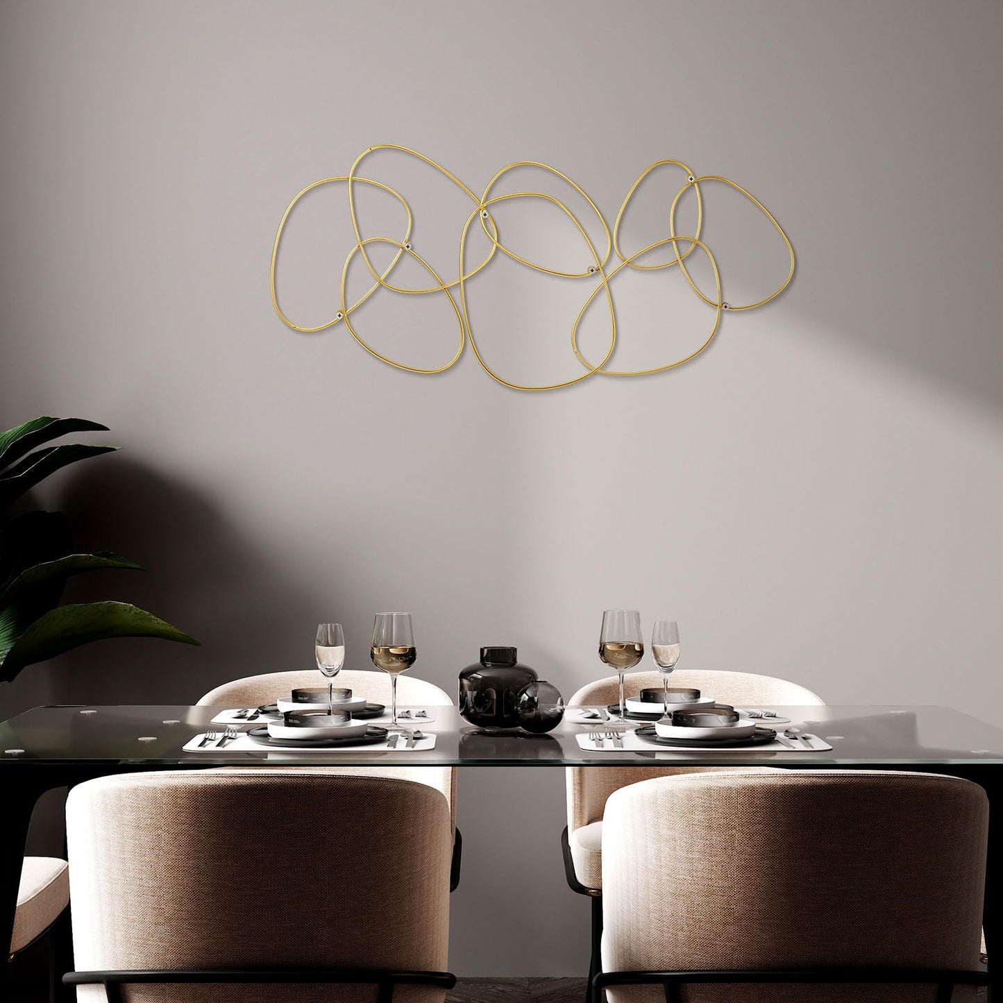 Hicarer 3 Pcs Interlocking Rings Wall Sculpture Gold Metal Home Wall Decor Abstract Aesthetic Gold Decoration for Art Bedroom Living Room Bathroom Home(Circle)