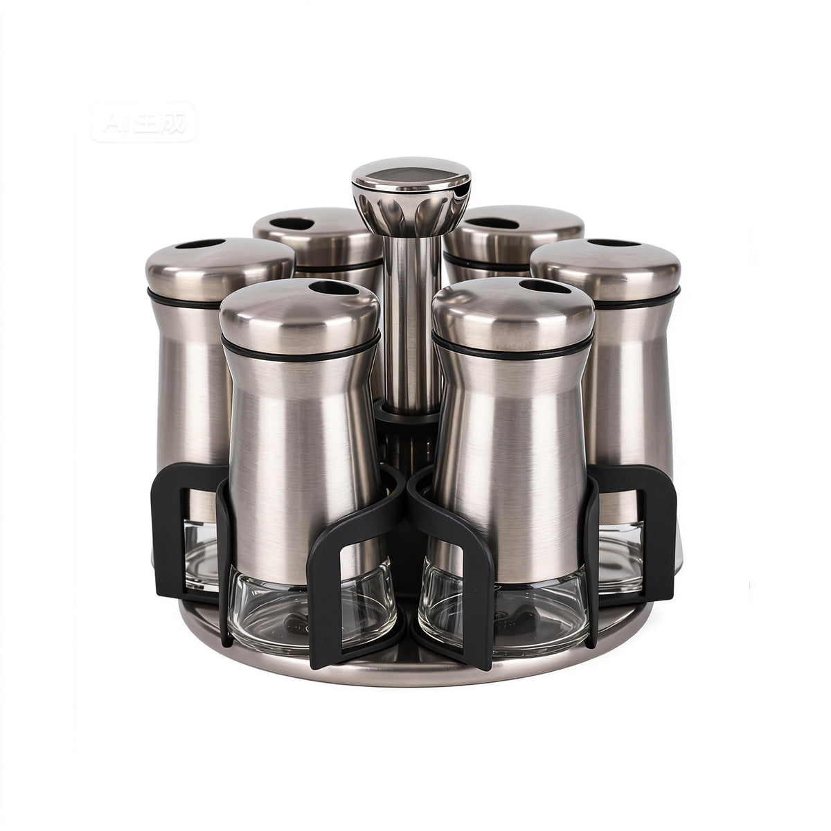 LCshuyao 360° Rotating Spice Rack，Spice Rack Organizer for Cabinet - Includes 6pcs Glass Spice Jars and Labels,Spice Storage, Cooking, Outdoor BBQ,(Spices Not Included) (Modern)