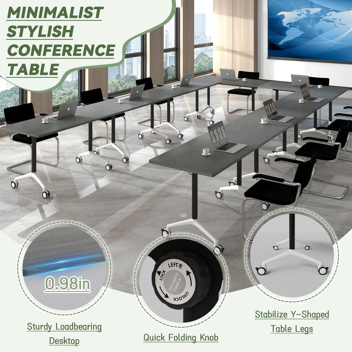 rzoizwko 2 Folding Conference Room Table with Wheels, Portable Foldable Training Meeting Table for Office, Classroom, Boardroom, Easy Storage and Move, Sturdy Office Furniture