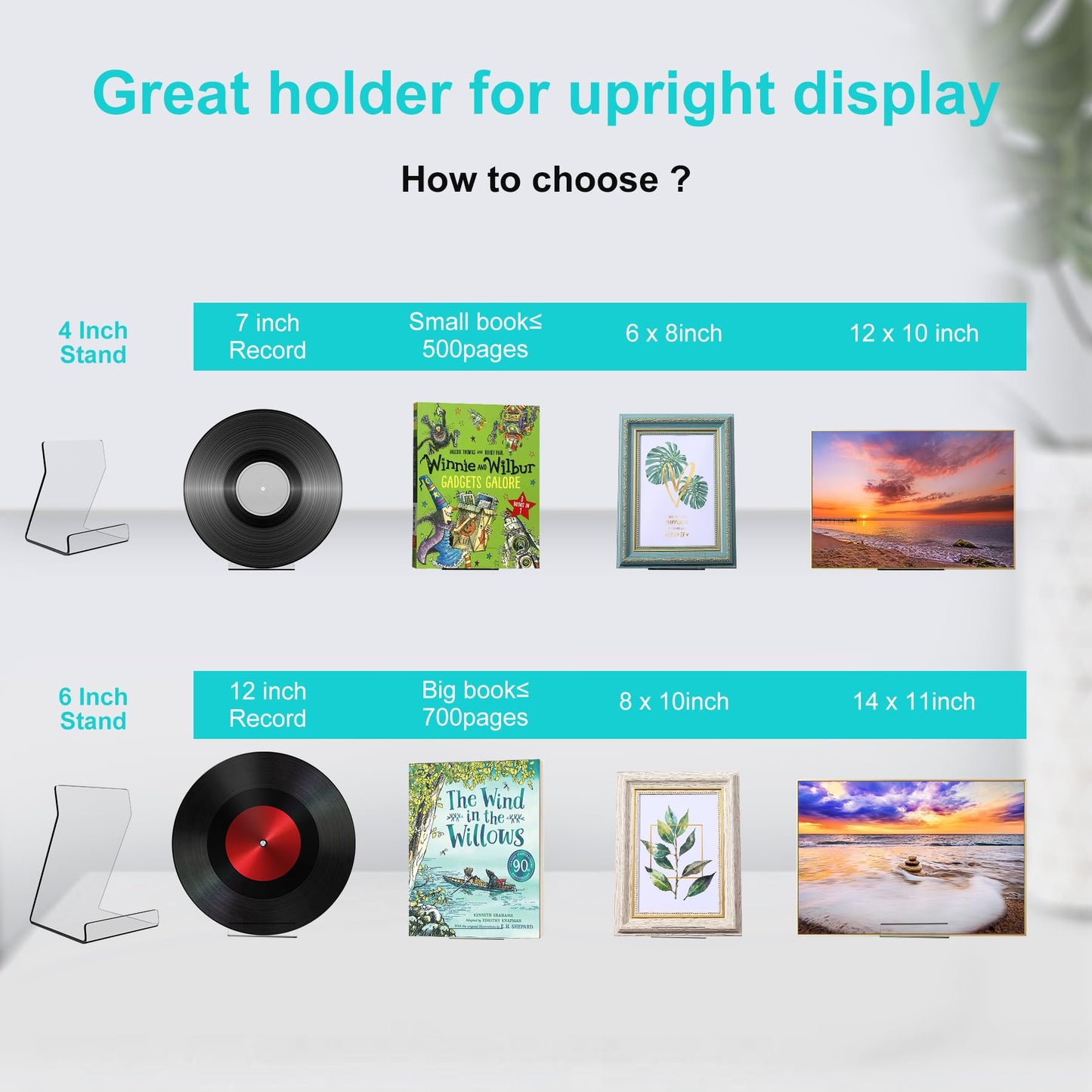 Boloyo Acylic Upright Display Stand, 10PC 6 Inch Clear Display Holder Easel Base Picture Frame for Home Office School Store to Display Book, Vinyl Record, Album, LP Cover, Artworks, CDs