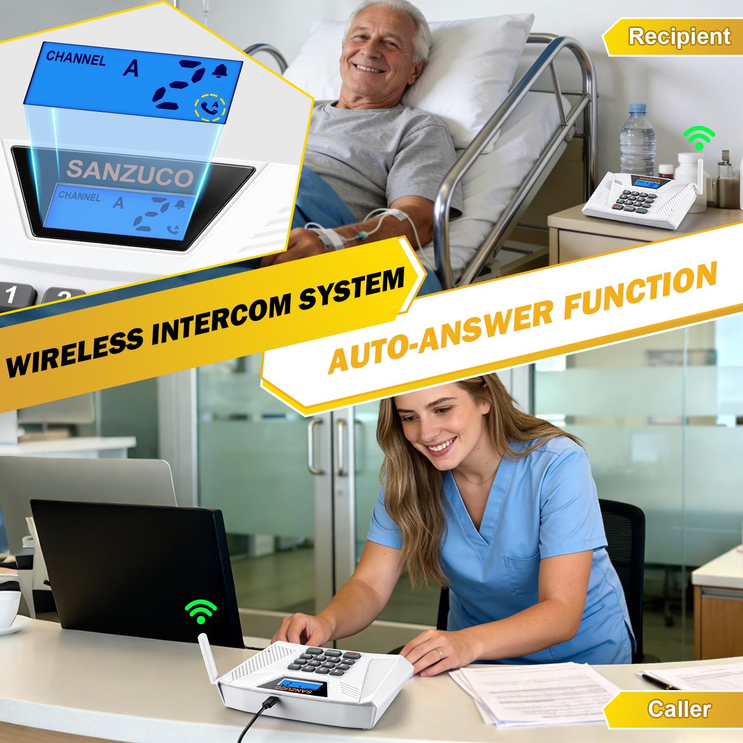 SANZUCO 60L Intercoms Wireless for Home, 1700ft 2026 Wireless Intercom System with Full Duplex & Group Call, Hands Free Two Way Real Time Home Intercom for Elderly, Kids & Office (2 Pack)