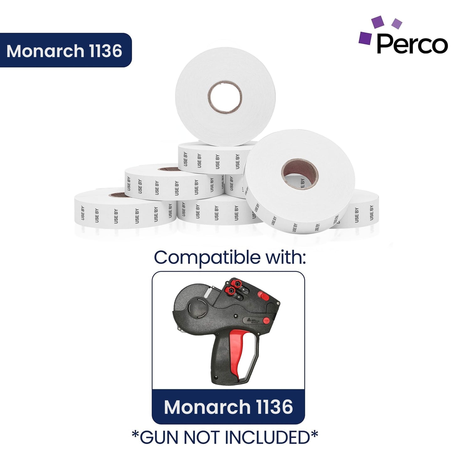 Perco USE BY Labels for Monarch 1136 Price Gun - Buy 2 Sleeves Get 1 Free! 24 Rolls, 42,000 Labels - with Bonus Ink Rolls