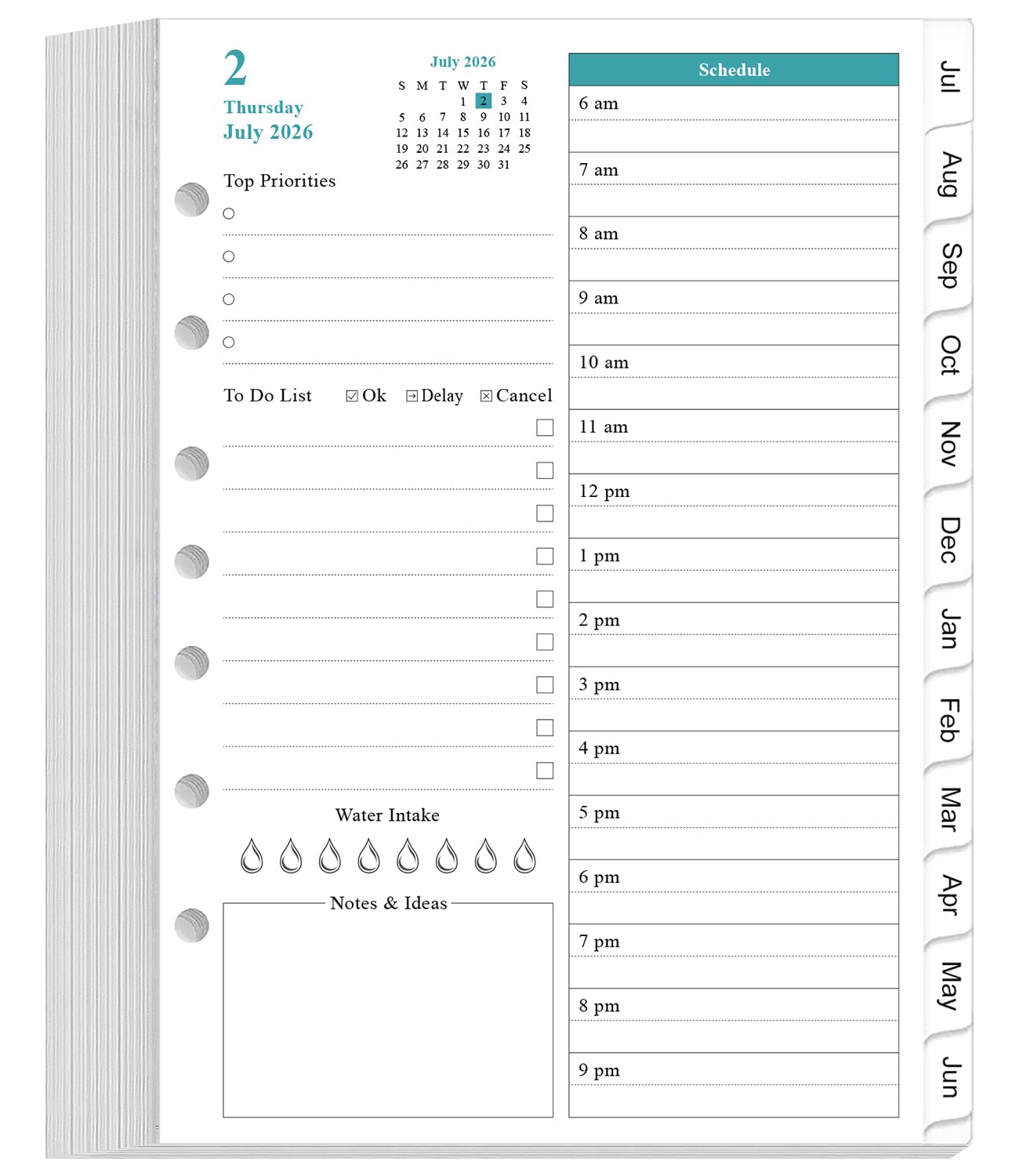 2026-2027 Planner Refills - One Page Per Day Daily ＆ Monthly Planner, July 2026-June 2027, 7-Hole Punched，Prioritized, To-Do List, Notes, Appointment Schedule, Desk Size 4, 5.8" x 8.3"