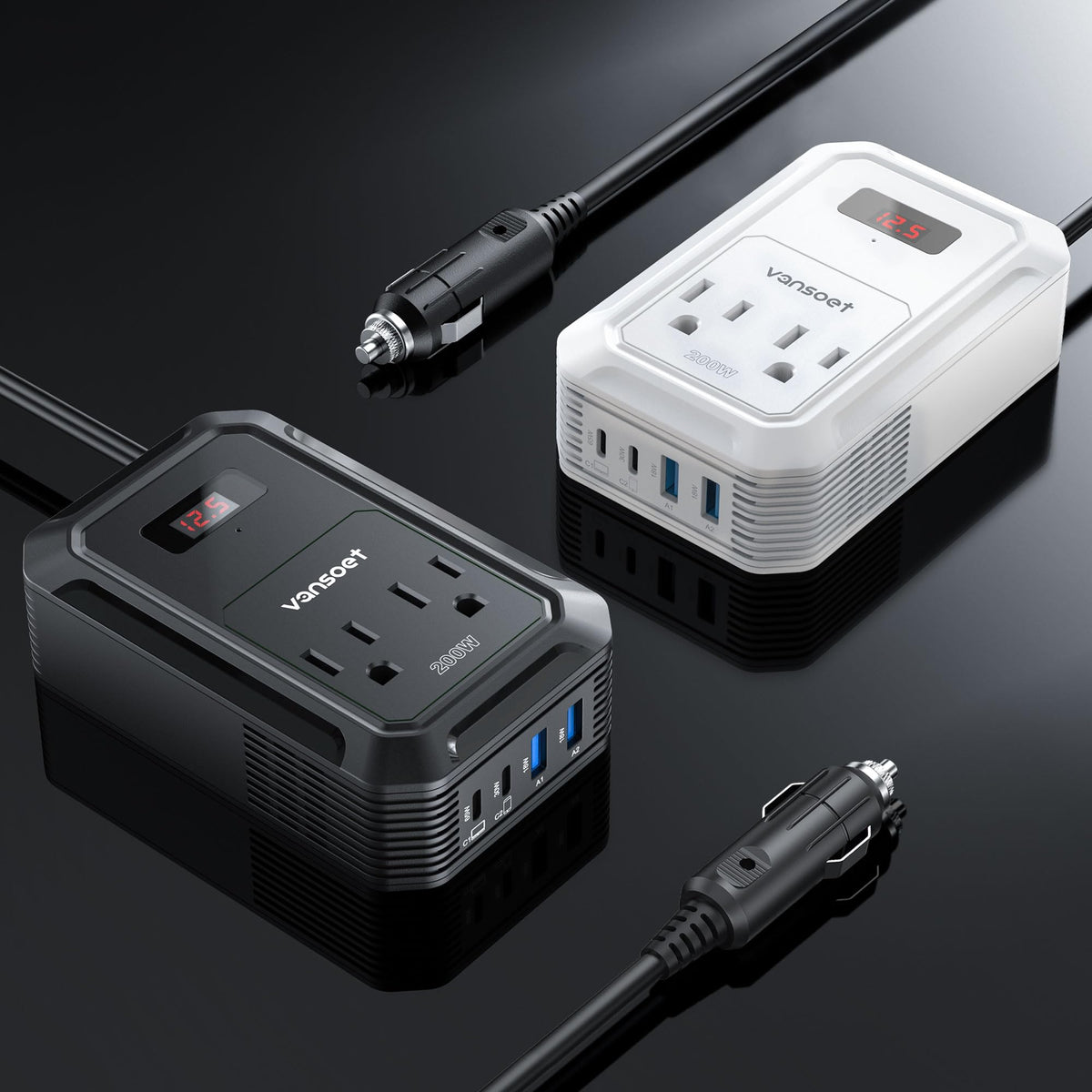 200W Car Power Inverter DC 12V to 110V AC Inverter with PD 65W/30W USB C & 2 QC 18W USB Ports & 2 AC Outlets,Car Pluɡ Adapter Outlet for Laptop/Phone/Road Trip