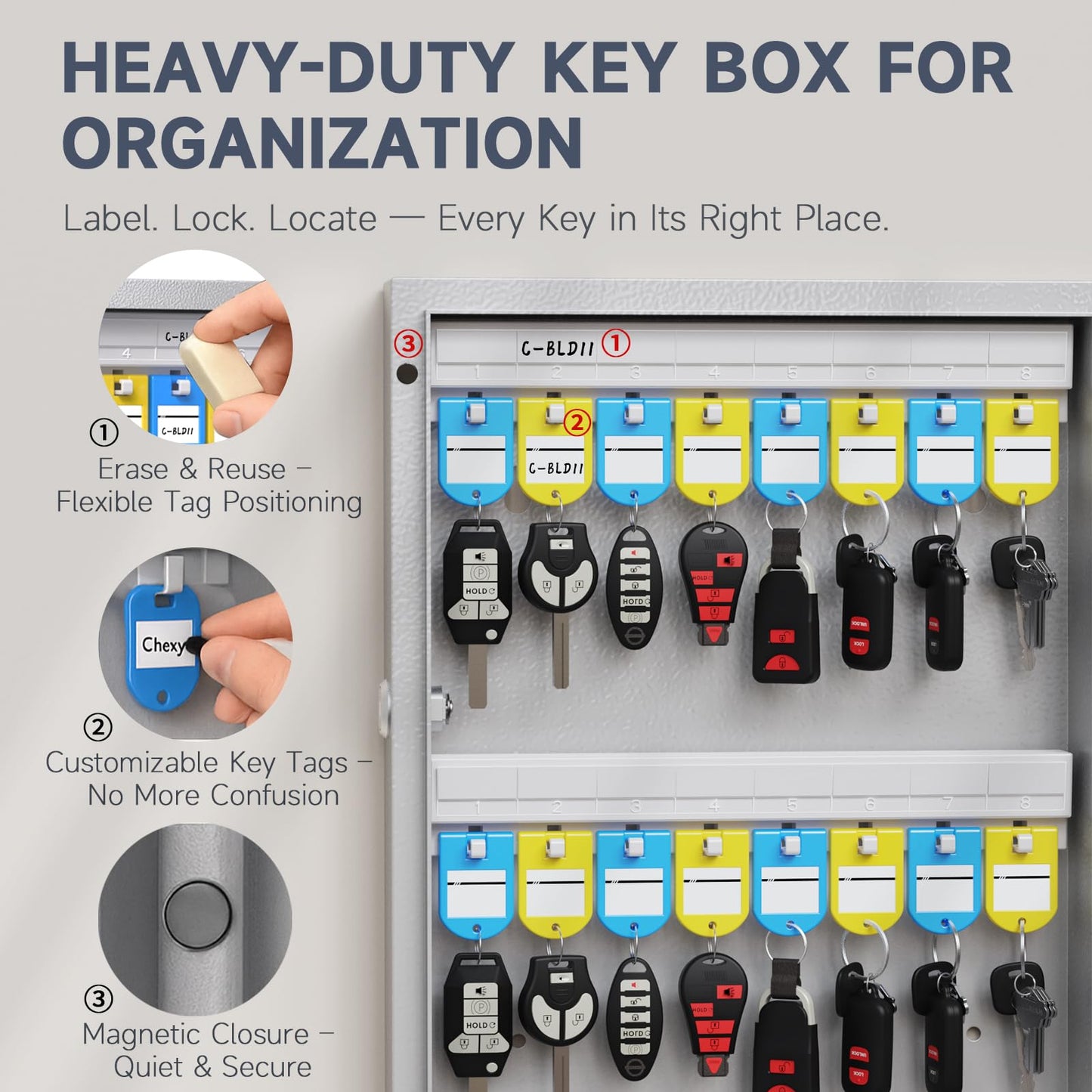 WeHere 120-Key Key Lock Box Wall Mount – Commercial Smart Key Cabinet Organizer with App, One-Time Code, Bluetooth & WiFi Unlock (Sold Separately), Key Management System for School, Rental, Office