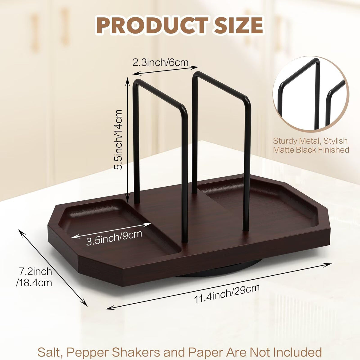 FODIENS Napkin Holder for Table, Rotating Napkin Dispenser with Salt and Pepper Shakers Storage, Standing Paper Napkin Organizer for Kitchen Dining Table Decor (1, Brown)