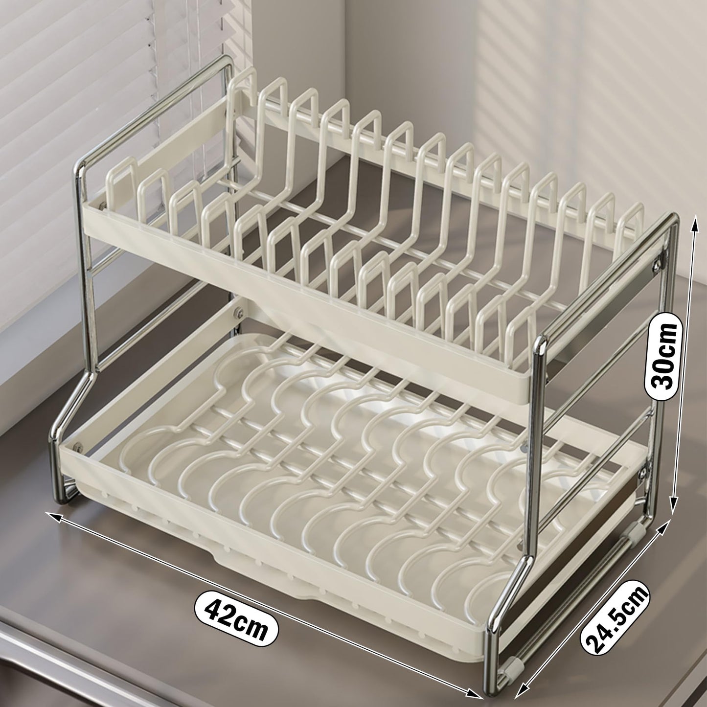 HOISIMDY 2 Tier Dish Drying Rack Dishes Organizer Rack Double Decker for Kitchen Counter