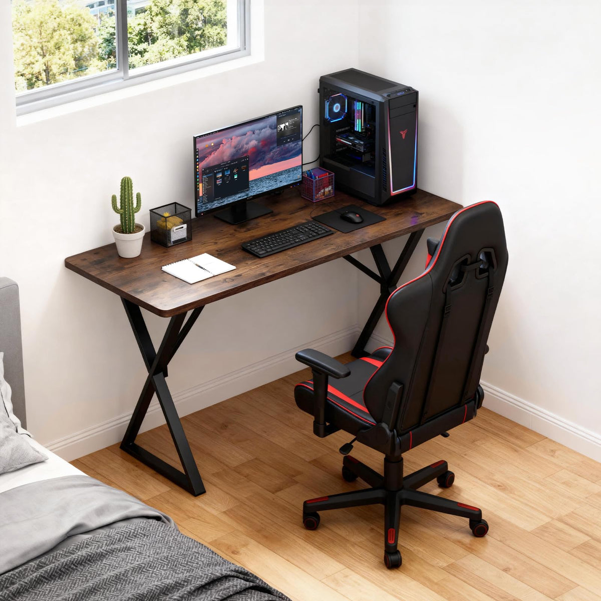 SMILHELTD Heavy Duty Office Desk Industrial Grade Computer Desk with 1" Thick Desktop & 1 mm Reinforced Metal Frame Sturdy Workstation for Home Office Gaming Dorm 47.2" W x 23.7" D x 29" H