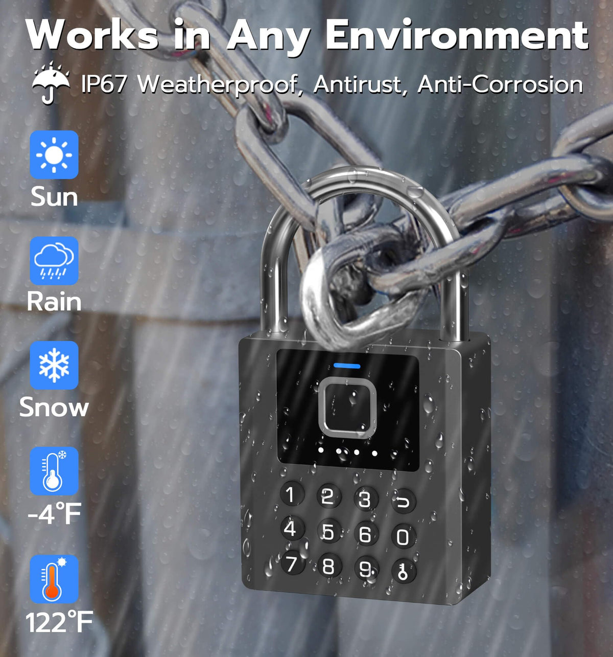 Anweller Heavy Duty Fingerprint Padlock with Key, Pad Lock with Code Keypad, Weatherproof Smart Bluetooth Electronic Digital Combination Lock for Gate Outdoor Fence Storage Unit Locker Shed Pool