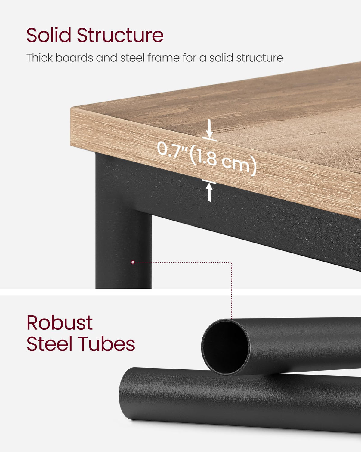 VASAGLE Barnet Collection - Side Table, Small End Table for Living Room, Modern Tall Nightstand, Bedroom, Office, Bathroom, Steel Frame, Camel Brown and Ink Black ULET273B50
