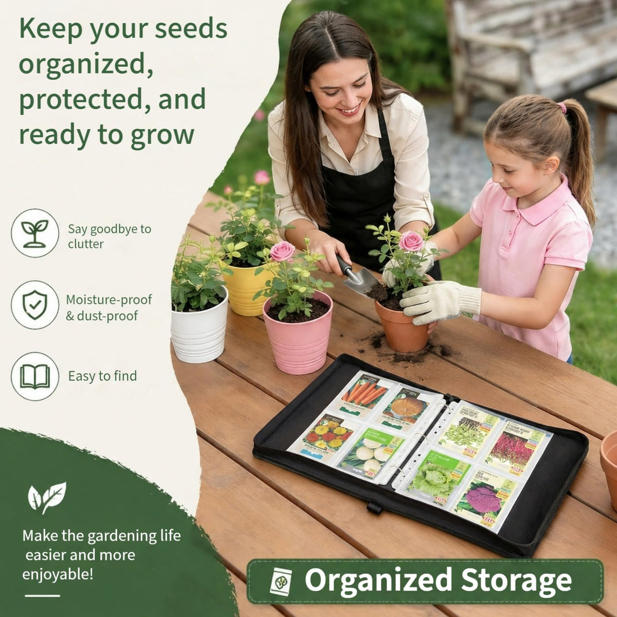 Zippered Seed Storage Organizer Binder with Handle, Waterproof & Insect-Proof Gardening Seed Book, 4 * 6 Inch Pocket Fits Most Seed Packets and Hold 120+ Seed Envelope
