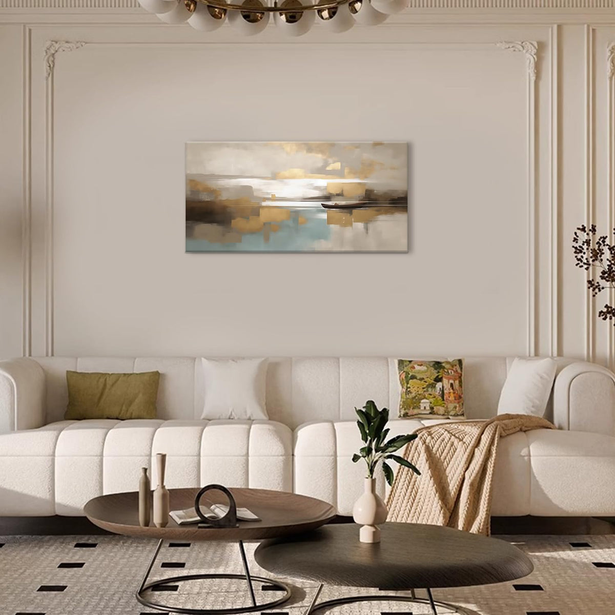 Beige Abstract Wall Art Living Room Wall Decor Canvas Painting Framed Modern Abstract Artwork Print Neutral Wall Art Bedroom Decor Picture Artwork for Office