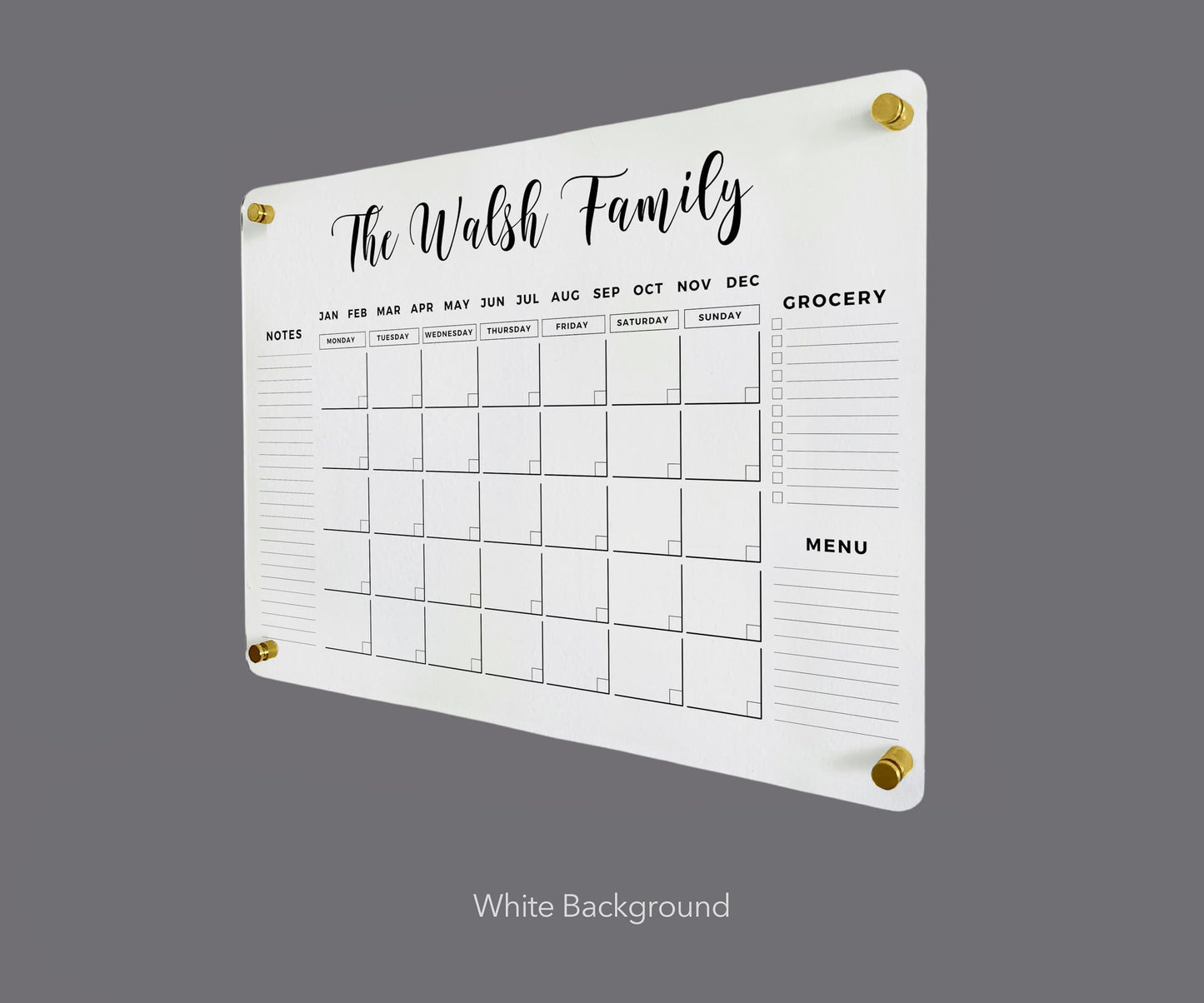 Black Acrylic Custom Weekly Personalized Calendar 2026 - Dry Erase Board, Dry Erase Calendar, Monthly and Weekly Transparent Planner