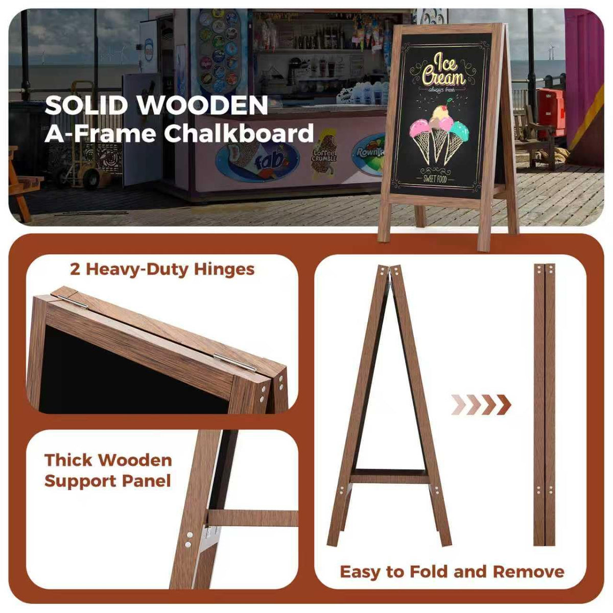 Vexiora Solid Wood A Frame Chalkboard Sign 40"x20", Magnetic Double Sided Sandwich Board, Upgraded Bottom Brace Stable Sidewalk Sign with 8 Liquid Chalk for Cafe Restaurant Wedding Home Business