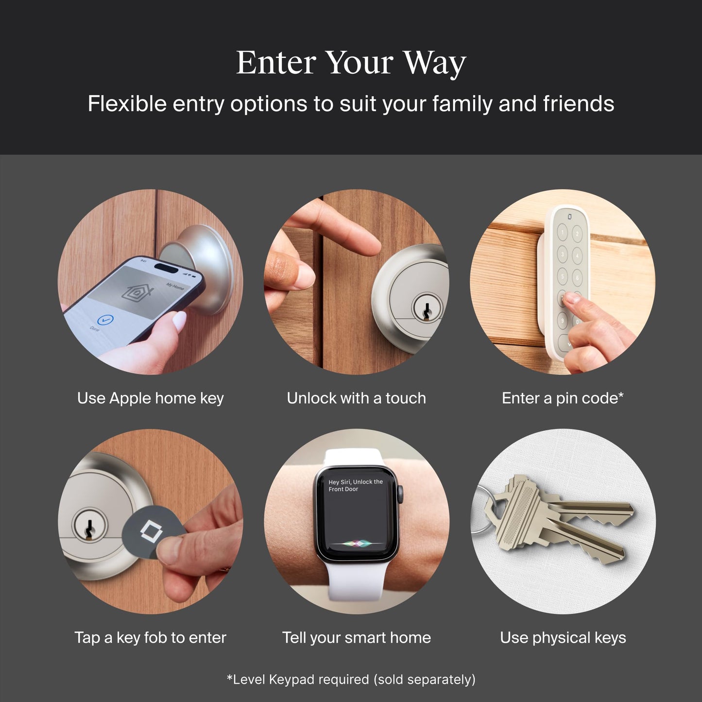 Level Lock Pro - World’s Smallest, Fastest, Innovative Smart Lock - Matter-Over-Thread Deadbolt Plus Apple Home Key - Keyless & Remote Access via Apple, Alexa, Google Home, SmartThings (Satin Nickel)
