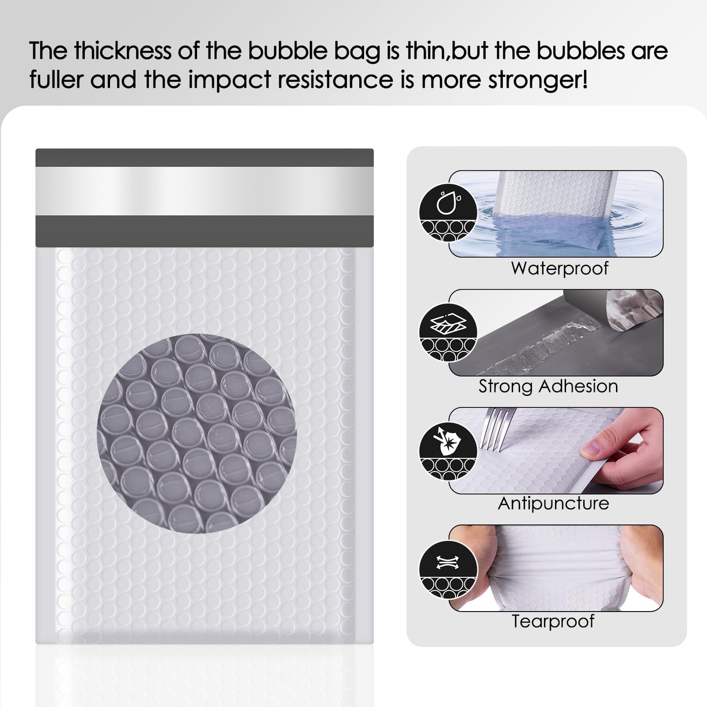 packbabol Bubble Mailers 4x8" 100 Pack Grey and White Padded Envelopes Mailers Waterproof Usable Size 4x7 Self-Seal Padded Mailing Envelopes Bubble Opaque Padded Mailer for Small Businesses，#000