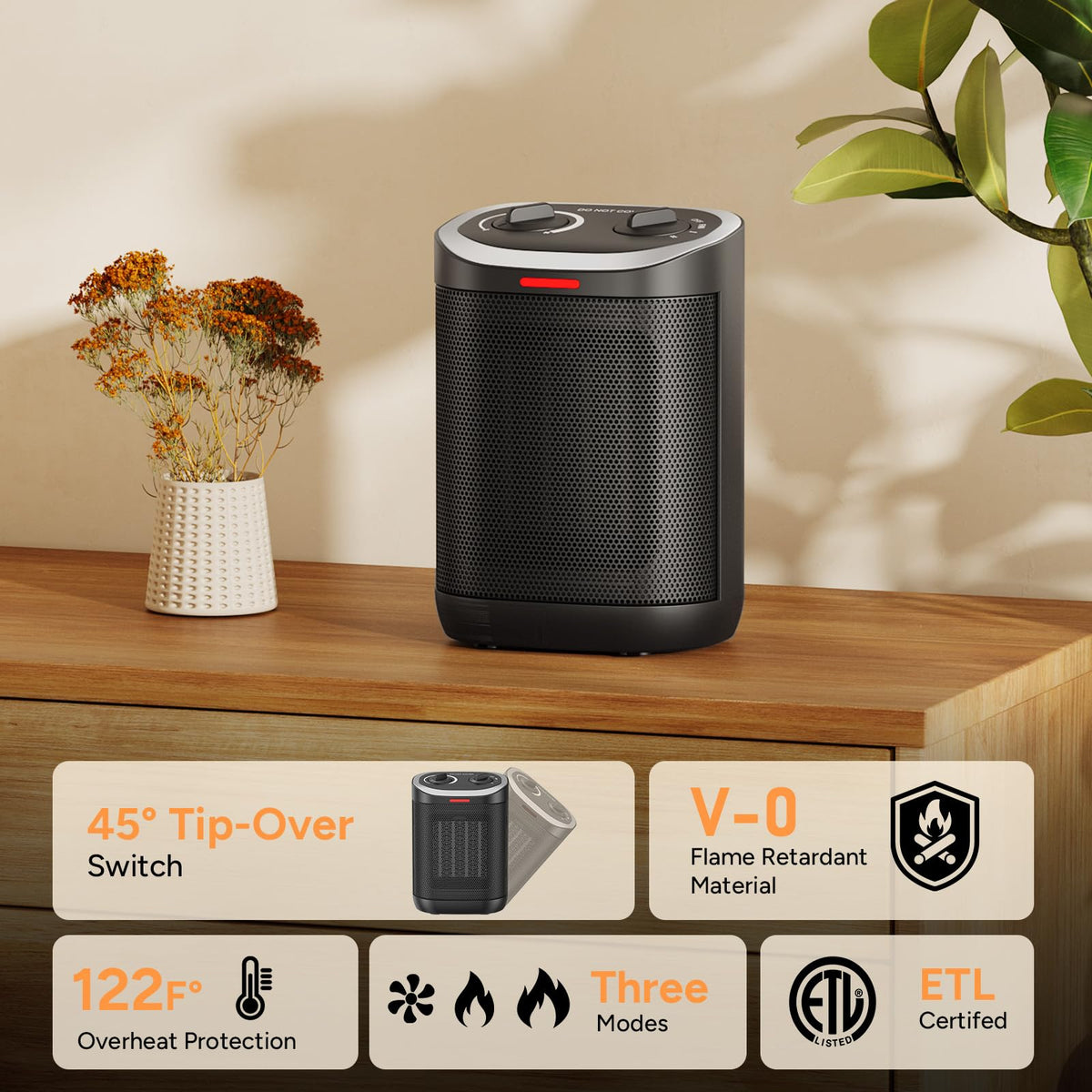 Small Space Heater, Portable 1500W Ceramic Space Heater for Indoor Use, Overheated & Tip-Over Safety Protection, Personal Electric Space Heater with Thermostat for Desk, Office, Home, and Room Use