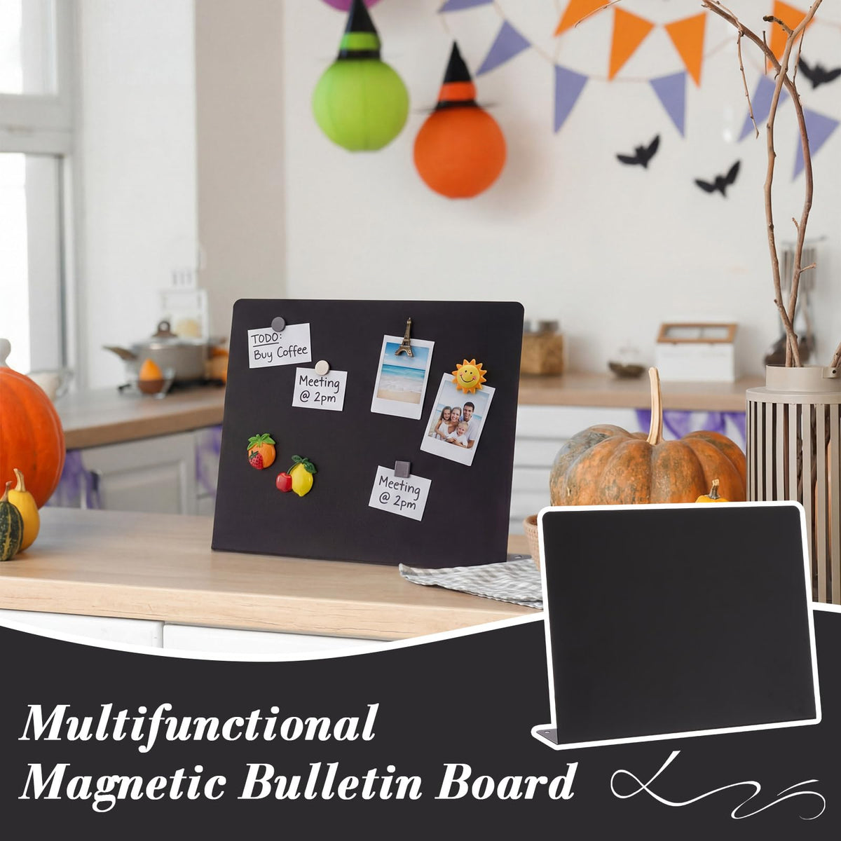 LEIFIDE 2 Pcs Black Magnet Boards Magnetic Bulletin Board Announcement Wave-Shaped Magnetic Display Board Stand Metal Desktop Memo for Menus Dining Table Home School Kitchen Office(8.5 x 11 Inch)