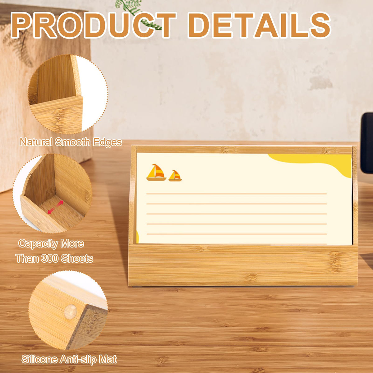 5x8 Inch Index Card Stand Wooden Index Cards Holder Notecard Box Postcard Display Stand Flash Cards Organizer Business Card Display Rack for Desk Office Supplies Capacity 300 Sheets