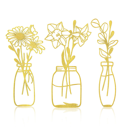 Zzbakress 3 Piece Metal Flowers and Vases Wall Decoration Minimalist Art Wall Sculpture Daffodils Chrysanthemum Eucalyptus Leaf Iron Decorative Floral for Living Room or Kitchen (Style 1, Gold)