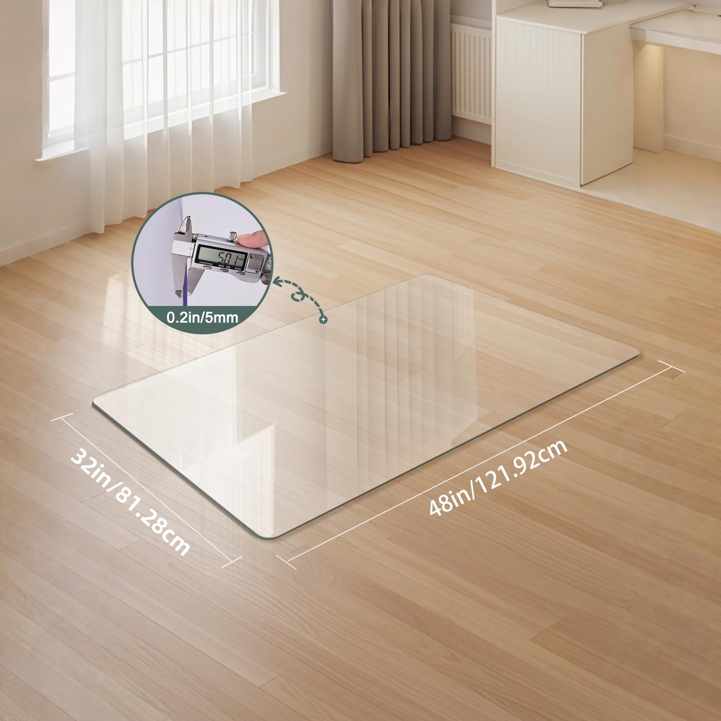 Tcyzest Tempered Glass Chair Mat 48" x 32",1/5" Thick for Office Desk,Rolling Chair Mat for Carpet, Odorless, Easy to Clean with 4 Non-Slip Pads for Carpet & Hardwood Floors