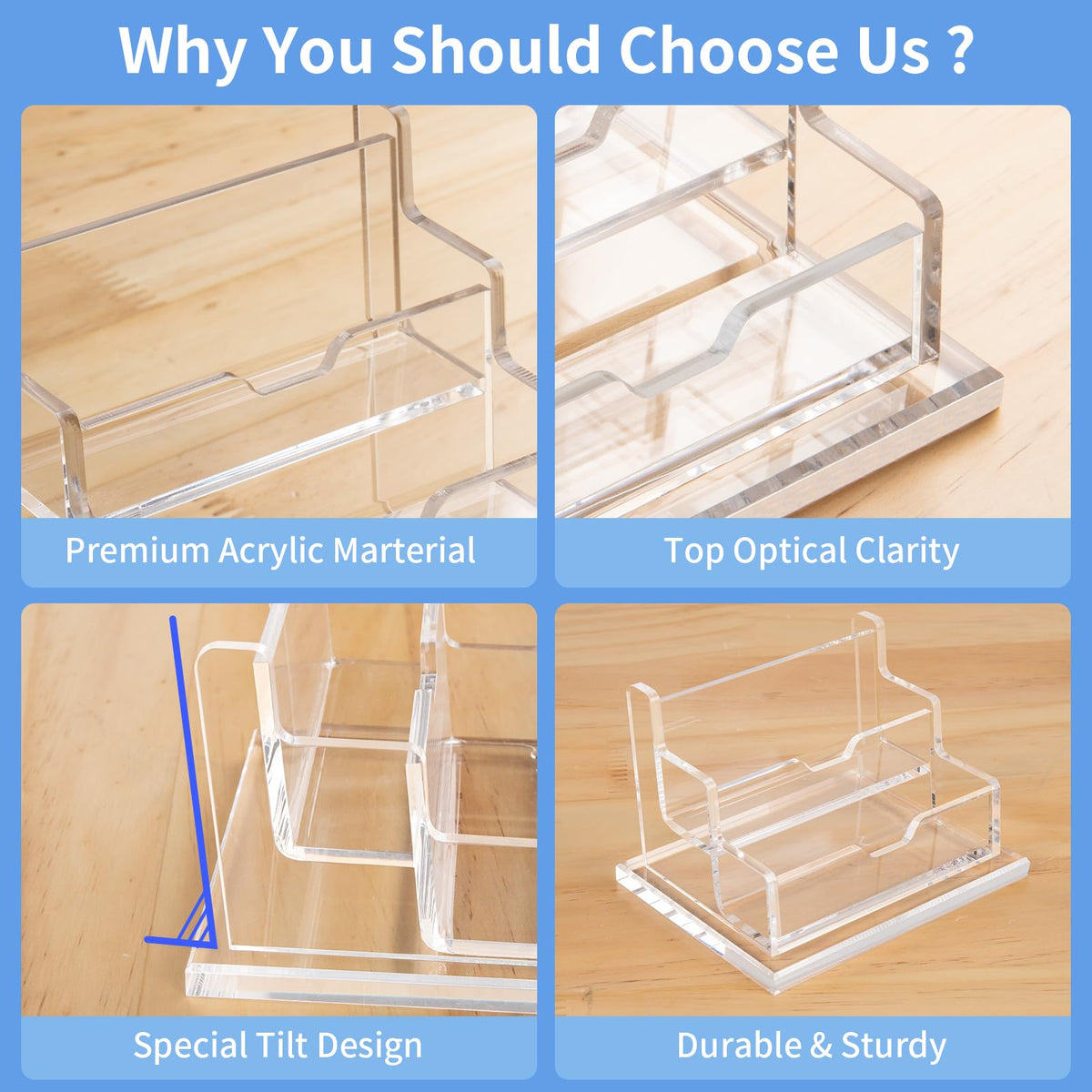 NIUBEE Clear Business Card Holder 2 Tier Acrylic Business Card Stand, 2 Slots Business Card Display for Desk Counter, 150 Card Capacity, 1 Pack